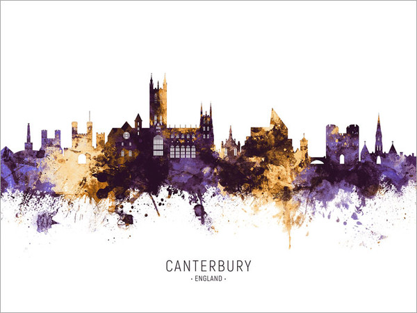 Canterbury England Skyline Cityscape Poster Art Print