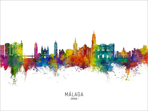 Málaga Spain Skyline Cityscape Poster Art Print