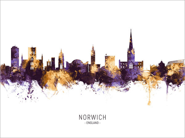 Norwich England Skyline Cityscape Poster Art Print