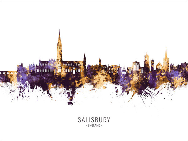 Salisbury England Skyline Cityscape Poster Art Print