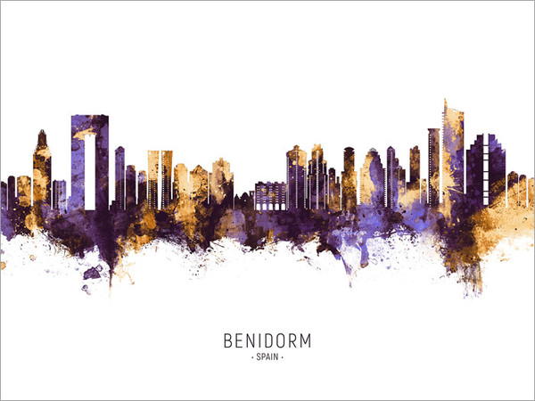 Benidorm Spain Skyline Cityscape Poster Art Print