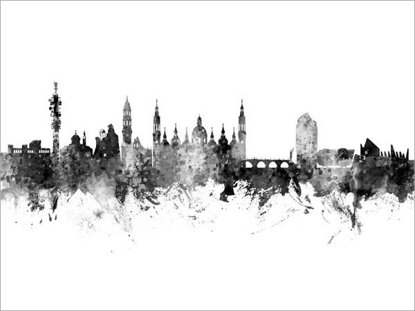 Zaragoza Spain Skyline Cityscape Poster Art Print