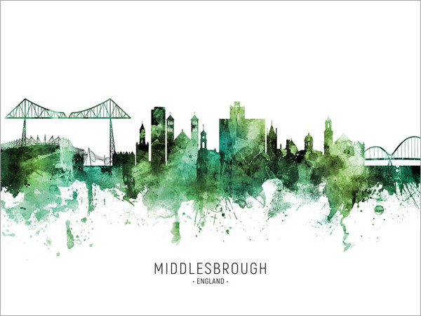 Middlesbrough England Skyline Cityscape Poster Art Print