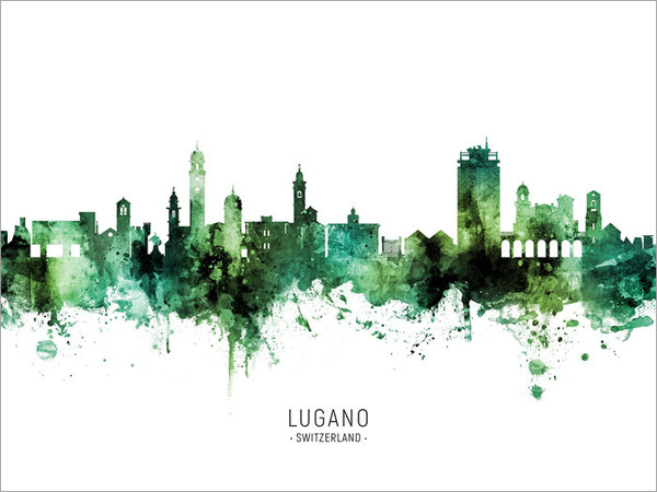Lugano Switzerland Skyline Cityscape Poster Art Print