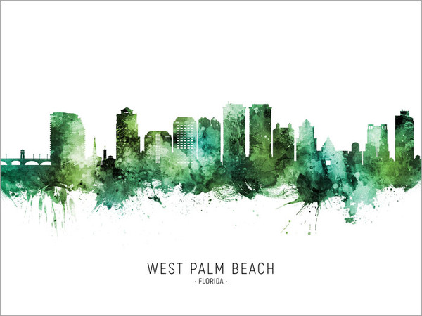 West Palm Beach Florida Skyline Cityscape Poster Art Print