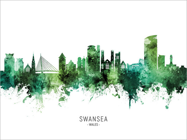 Swansea Wales Skyline Cityscape Poster Art Print