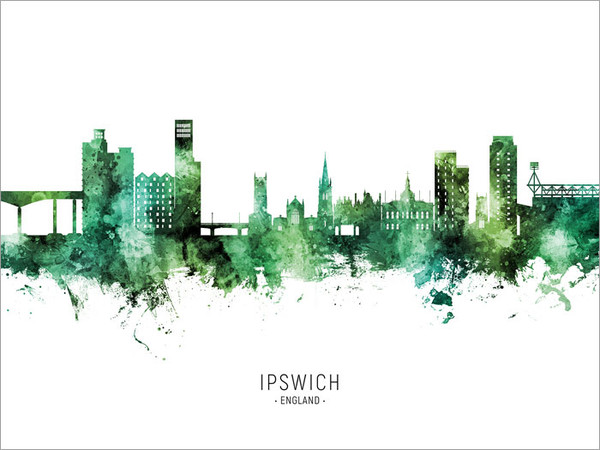 Ipswich England Skyline Cityscape Poster Art Print