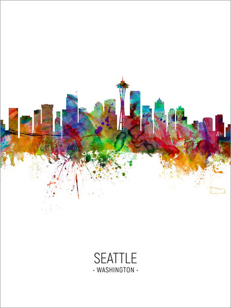 Seattle Washington Skyline Cityscape Poster Art Print