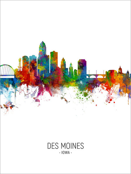 Des Moines Iowa Skyline Cityscape Poster Art Print