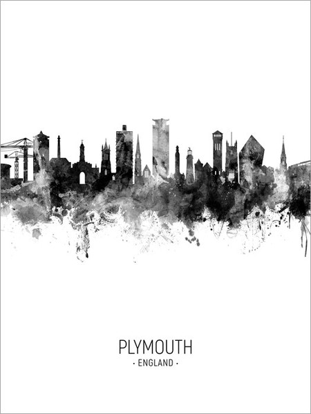 Plymouth England Skyline Cityscape Poster Art Print
