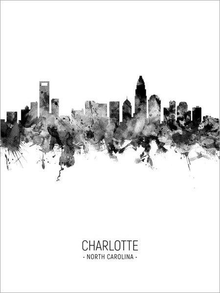 Charlotte North Carolina Skyline Cityscape Poster Art Print
