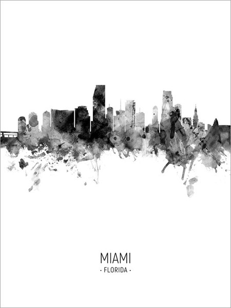Miami Florida Skyline Cityscape Poster Art Print