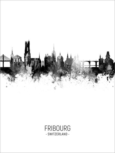Fribourg Switzerland Skyline Cityscape Poster Art Print