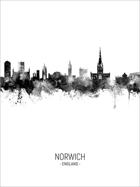 Norwich England Skyline Cityscape Poster Art Print