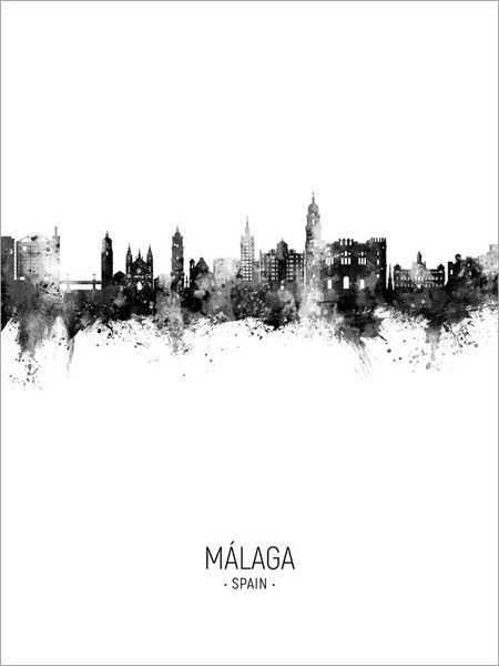 Málaga Spain Skyline Cityscape Poster Art Print