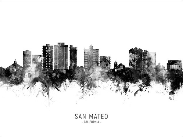 San Mateo California Skyline Cityscape Poster Art Print