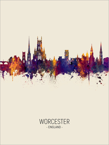 Worcester England Skyline Cityscape Poster Art Print