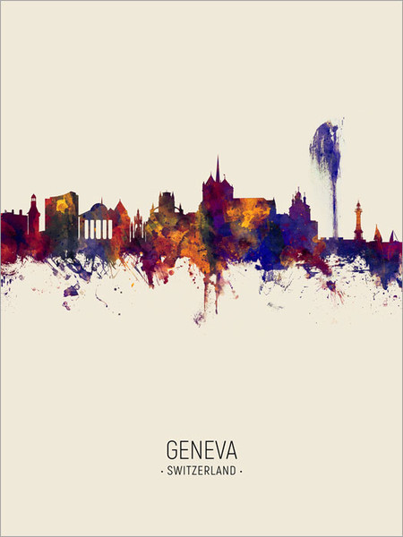 Geneva Switzerland Skyline Cityscape Poster Art Print