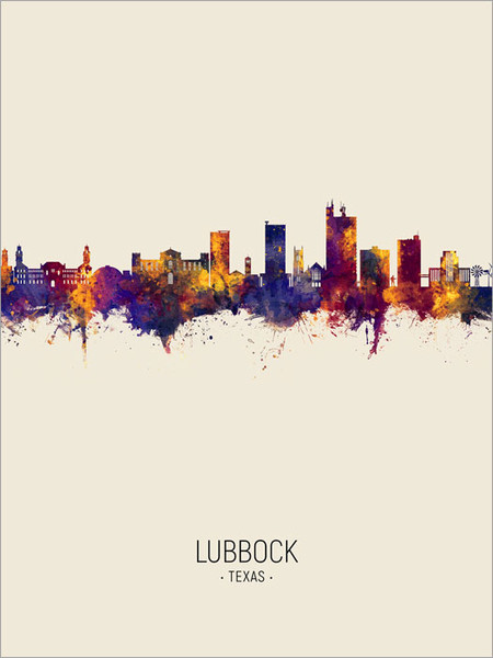 Lubbock Texas Skyline Cityscape Poster Art Print