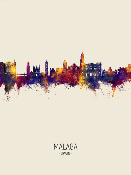 Málaga Spain Skyline Cityscape Poster Art Print