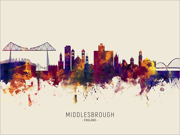 Middlesbrough England Skyline Cityscape Poster Art Print