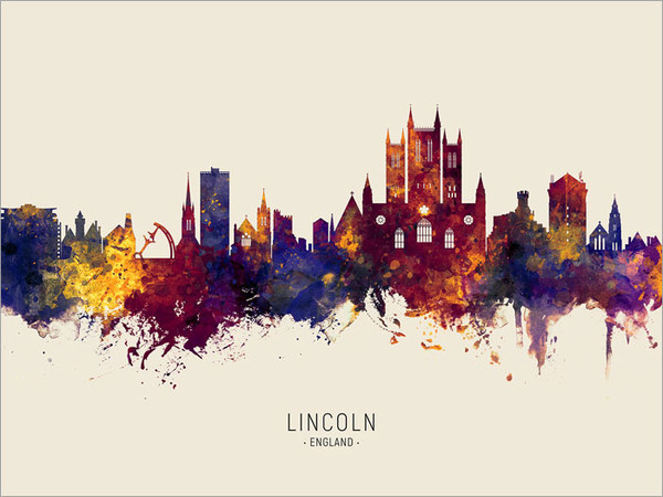 Lincoln England Skyline Cityscape Poster Art Print