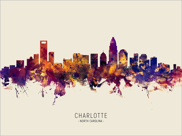 Charlotte North Carolina Skyline Cityscape Poster Art Print