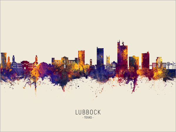 Lubbock Texas Skyline Cityscape Poster Art Print