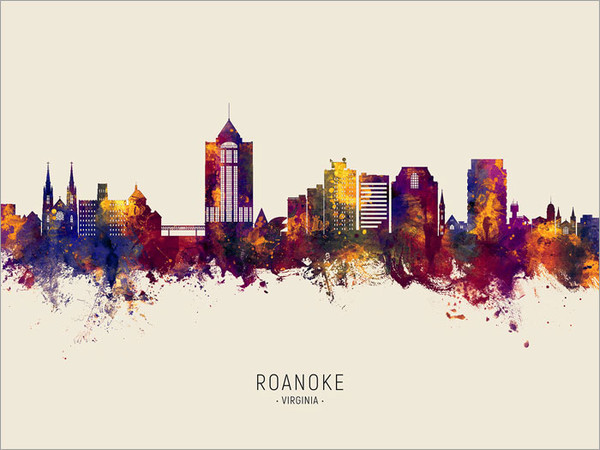 Roanoke Virginia Skyline Cityscape Poster Art Print