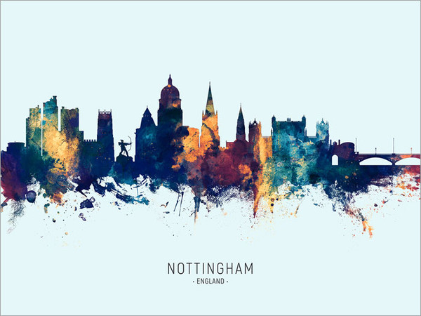 Nottingham England Skyline Cityscape Poster Art Print