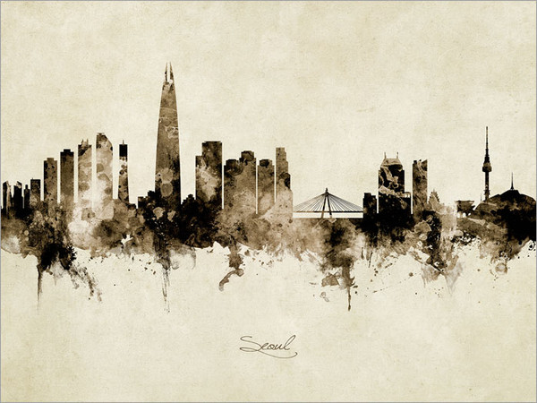 Seoul South Korea Skyline Cityscape Poster Art Print