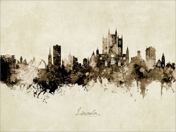 Lincoln England Skyline Cityscape Poster Art Print