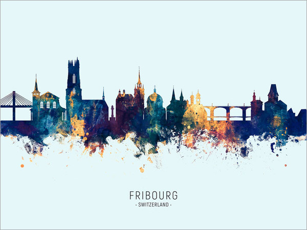 Fribourg Switzerland Skyline Cityscape Poster Art Print