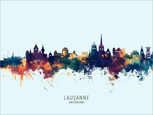 Lausanne Switzerland Skyline Cityscape Poster Art Print