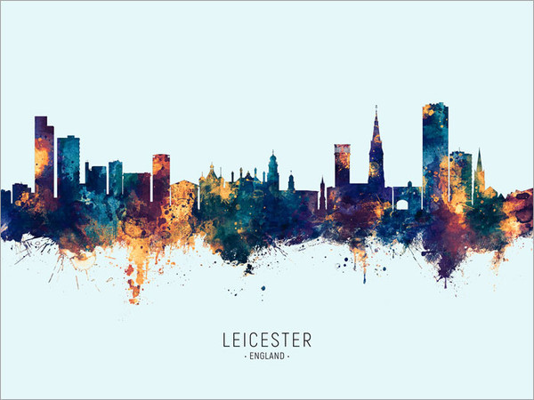 Leicester England Skyline Cityscape Poster Art Print