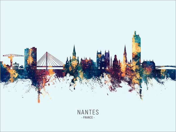 Nantes France Skyline Cityscape Poster Art Print