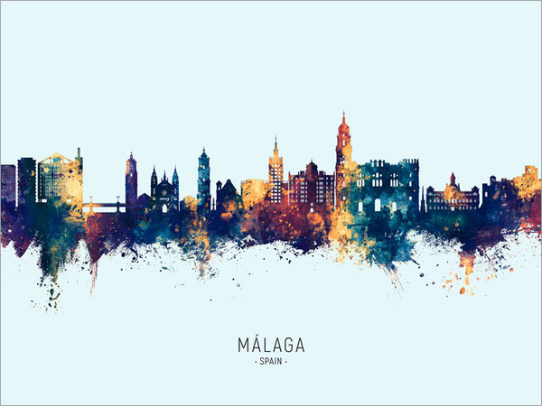 Málaga Spain Skyline Cityscape Poster Art Print