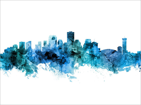 New Orleans Louisiana Skyline Cityscape Poster Art Print New Orleans Louisiana Skyline Cityscape Poster Art Print