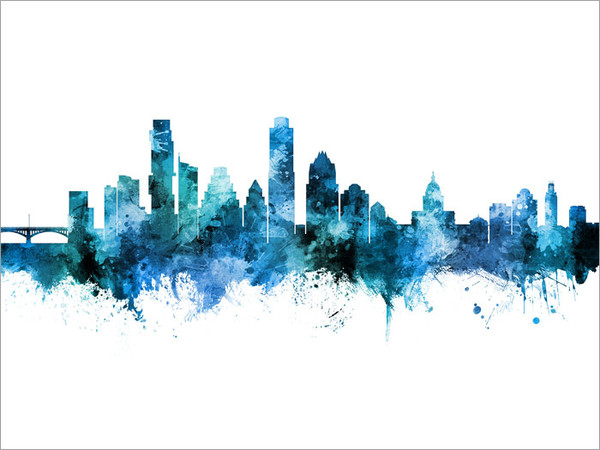 Austin Texas Skyline Cityscape Poster Art Print