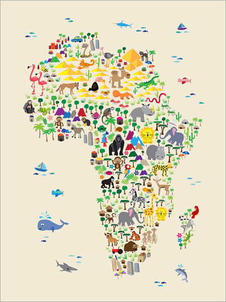 Children Animal Africa Map Poster Art Print