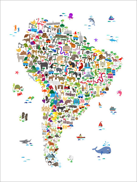Children Animal South America Map Poster Art Print