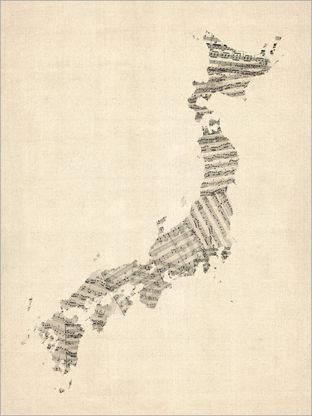 Sheet Music Japan Map Poster Art Print