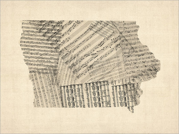 Sheet Music Iowa United States Map Poster Art Print