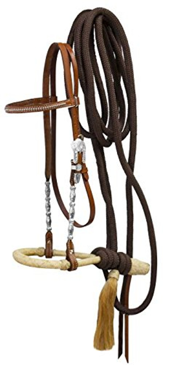 Showman ® Show bosal headstall with nylon mecate reins.