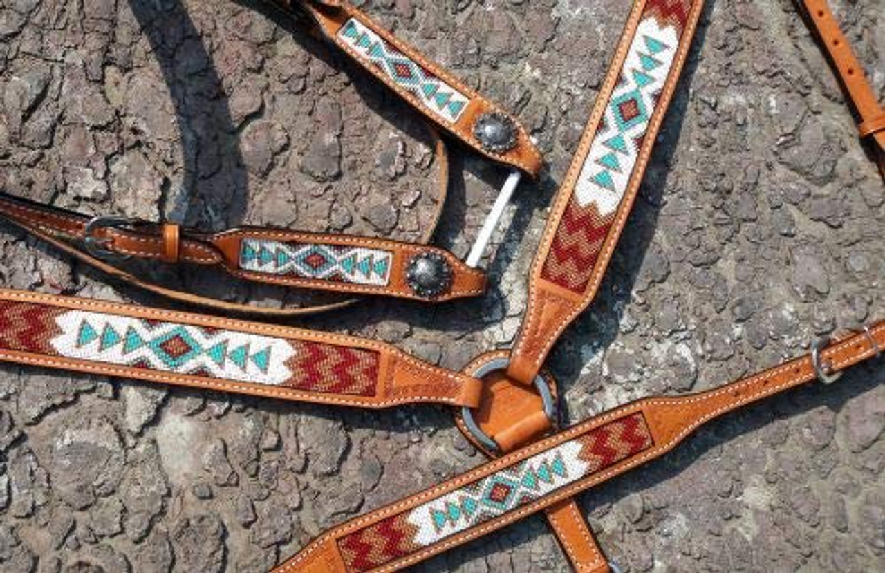 Showman Argentina Cow Harness Leather One Ear Headstall And Breast Collar Set With Cheetah Print Lacing