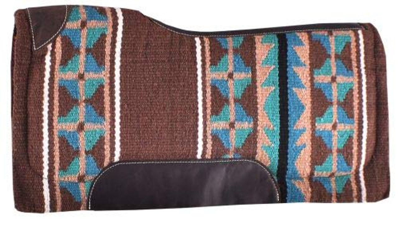 Showman 34 x 36 Brown, Turquoise And Tan Memory Felt Bottom Saddle Pad:  Chicks Discount Saddlery