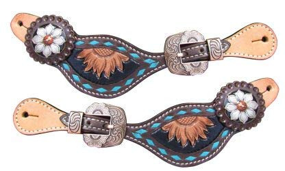 Showman ® Ladies Hand painted sunflower spur straps with copper hardware. main image 1