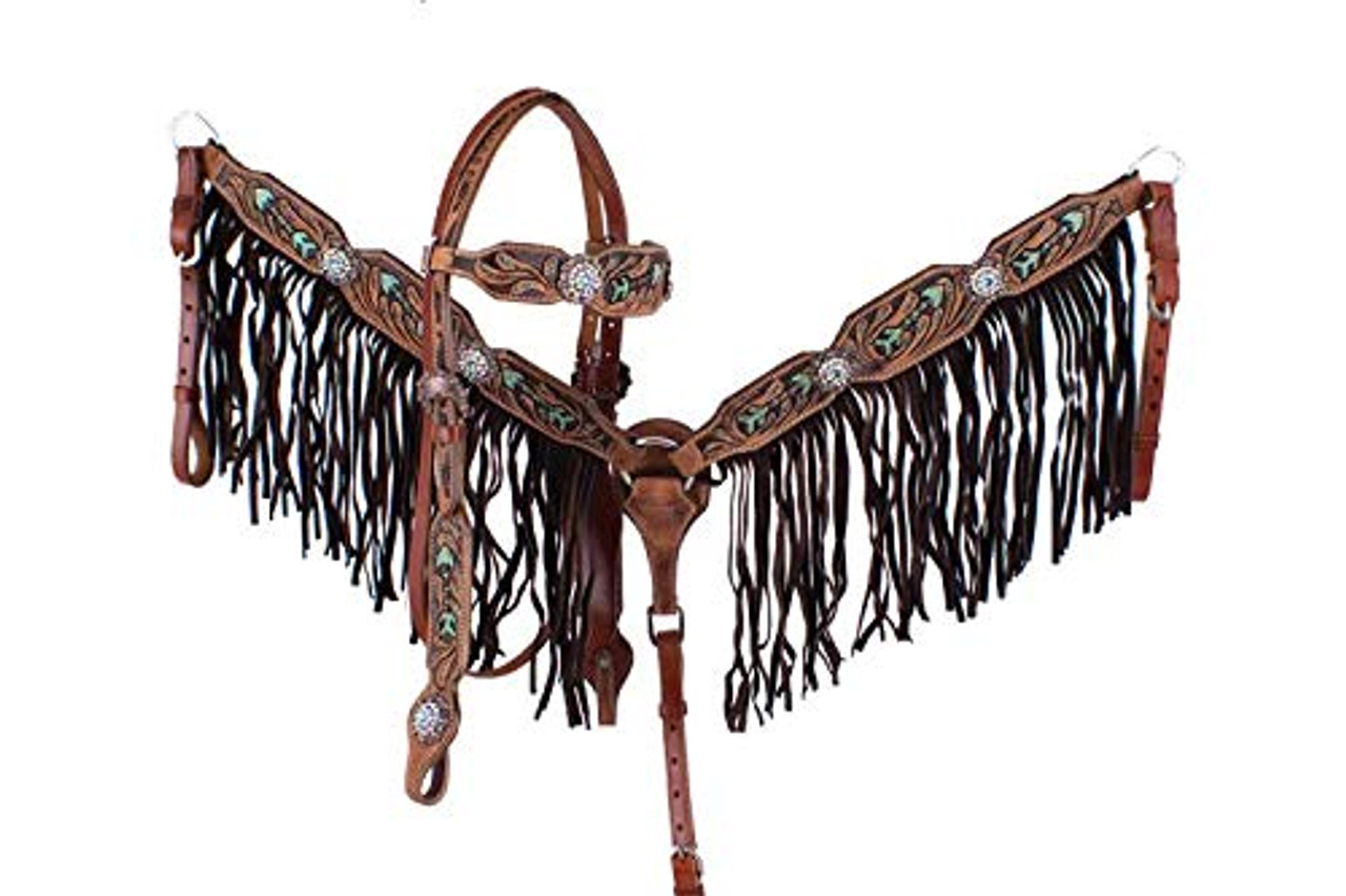  Showman Leather Headstall & Breast Collar Set w