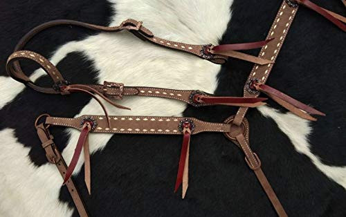 Showman Leather Single Ear Headstall & Breast Collar Set w/ Buckstitch