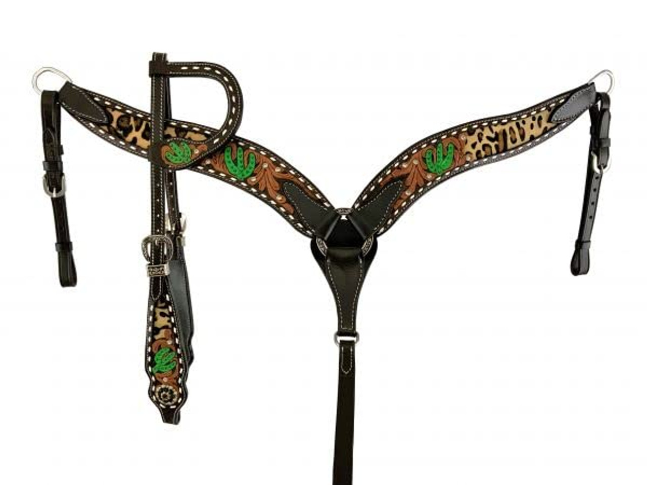 Showman Ainbow Leathe Cowhide Inlay Single Ea Headstall Breast Collar Set%2f5288732887